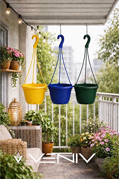 VENİV 3 Adet Askılı Dekoratif Saksı - Askılar Dahil- 18 cm x 12 cm
