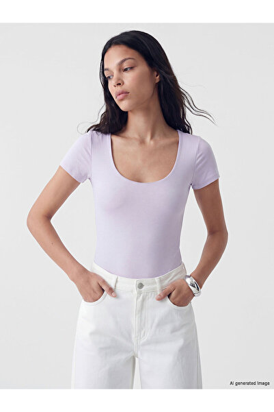 LC Waikiki Nevavm U-Neck Women's Snap Fastener Bodysuit with a Difference