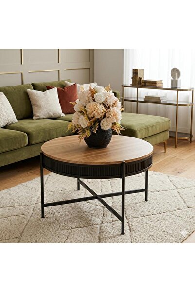 Bin shihoon Elegant Modern Design Wooden Round Table 80 cm with Black Stand