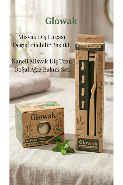 Glowak Misvak Diş Fırçası Değiştirilebilir Başlıklı + Naneli Misvak Diş Tozu ...