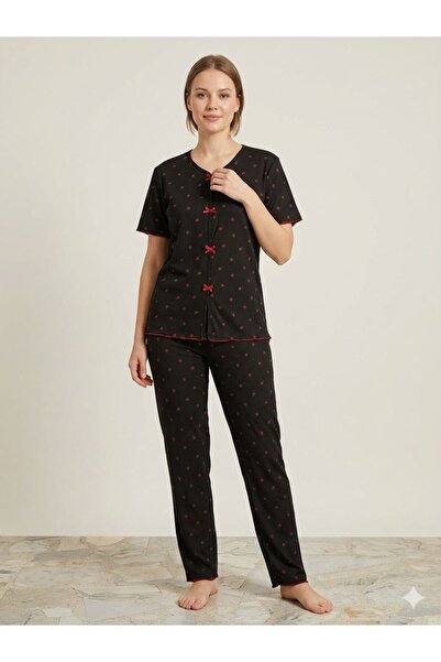 LXL Summer Black Strawberry Patterned Women's Pajama Set