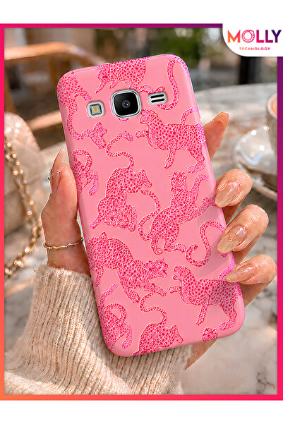 Molly SAMSUNG GALAXY J7 CORE İçin Pink Predator Desenli İçi Kadife Silikon Kılıf