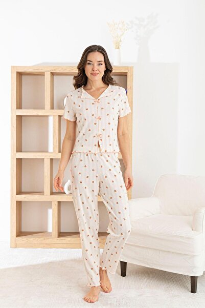 lacelove Venice Dream 100% Cotton Minimal Pattern Women's Pajama Setbreathabl...