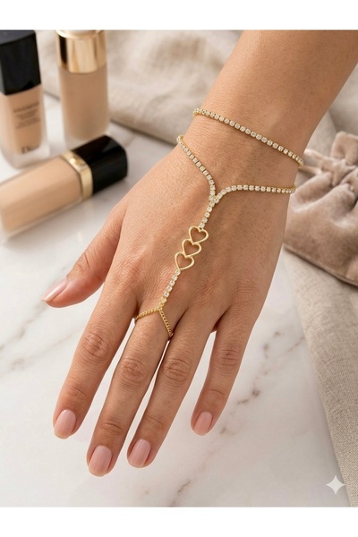 Çağla Accessories 3 أساور شاهميران مرصعة بحجر الزركون بتصميم قلب