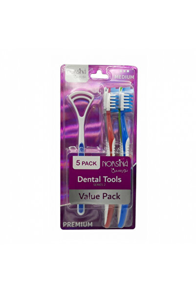 Norsina Nursin 5-Piece Medium Toothbrush Set with Tongue Cleaner