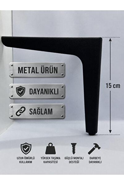 REZENE METAL AYAK - 15 CM - MAT SİYAH KOLTUK VE MOBİLYA AYAĞI