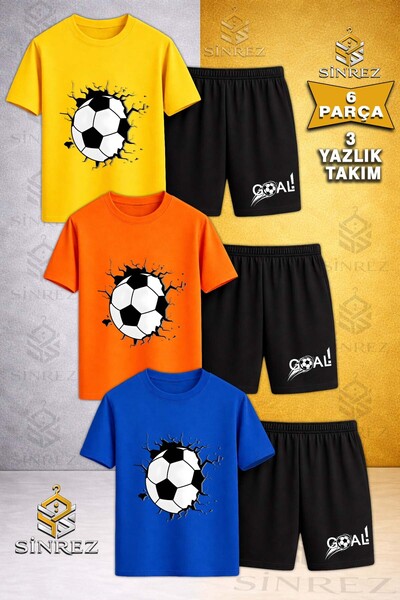 SİNREZ 3LÜ Çocuk Futbol Topu Graft Special Printed Crew Neck T-Shirt - Shorts...