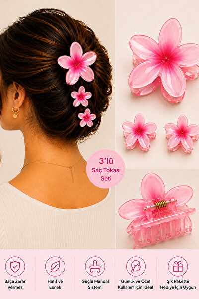 Trend Mix Kids Set of 3 Lotus Flower Hair Clips Mini Latch Clips Transparent ...