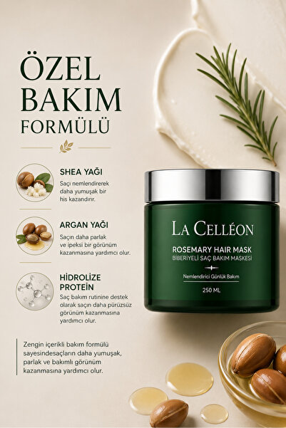 la celleon Biberiyeli Saç Bakım Maskesi | Shea Yağı, Argan Yağı ve Hidrolize Protein Özlü 250 ML