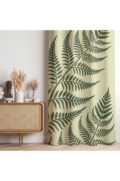 Hanna Home Yeşil Sarı Floral Desenli Kadife Görünümlü Salon Fon Perde