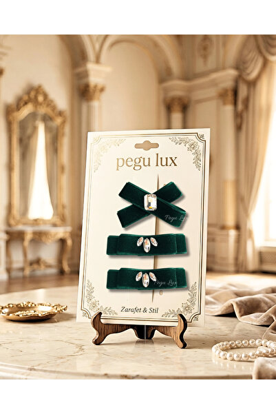 pegu baby collection Set de 3 agrafe de păr din catifea verde smarald, mici, ...
