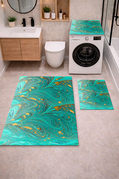 Getcarpet Non-Slip Base Digital Printed 3-Piece Bathroom Mat Set – Washing Ma...