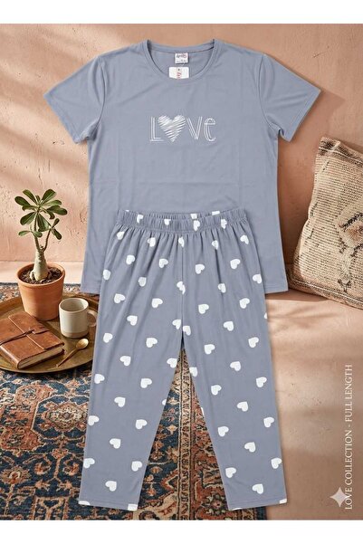 Shine Elagance Gray Milan Fabric Short-Sleeved Crew Neck Top and Long Bottom ...