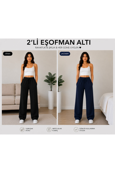 ADR MODA 2-Piece Wide Leg Sweatpants Black Navy Blue Daily Use