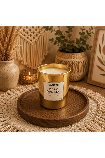 VANTES Dark Vanilla Gold Bardak Mum – %100 Doğal Soya Wax Dekoratif Kokulu Mu...