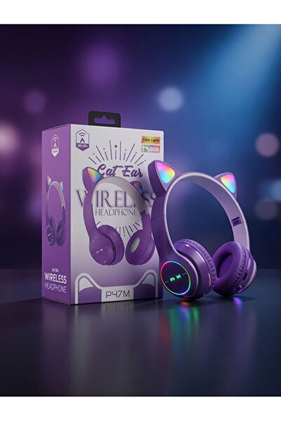 Generic Cat Ear Design Headphone with Rgb Light Show Style Headset P47M