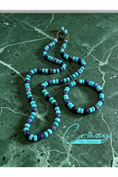 CRAZY TAKI TASARIM 8 mm Sodalite & Compressed Turquoise Natural Stone 70-80 c...