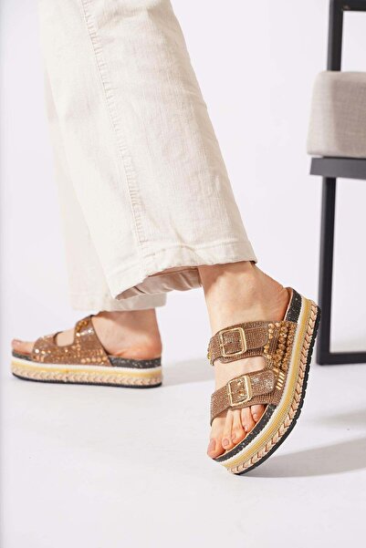 Moda Pie Polelen Women's Slippers with Double Buckle and Stone Decoration in ...