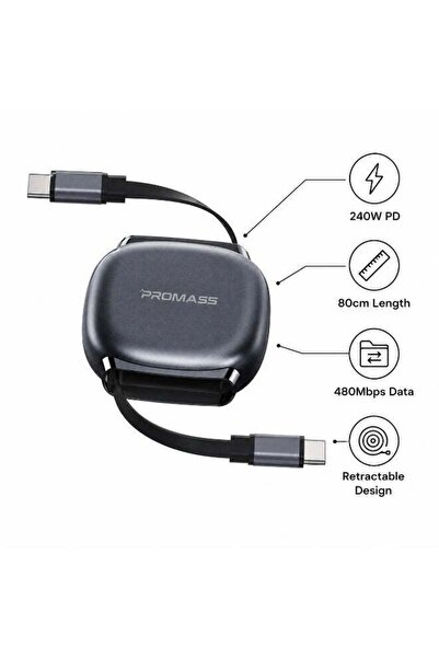 Promass Retractable Type C Fast Charging Cable 240W - Suitable for Laptop and...