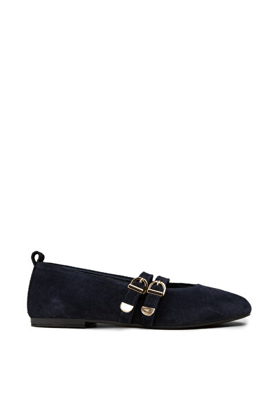Deery Women's Genuine Suede Navy Blue Ballerinas