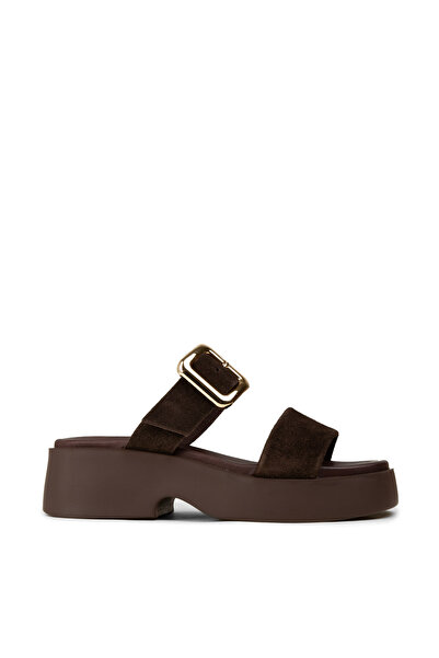 Deery Women's Genuine Suede Brown Platform Sandals