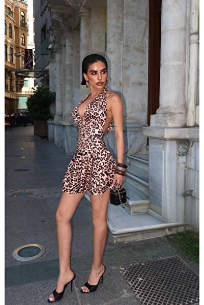 NİCE STYLE Women's Tie-Neck Lycra Mini Dress