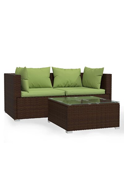 vidaxl Set mobilier de grădină cu perne, 3 piese, maro, poliratan