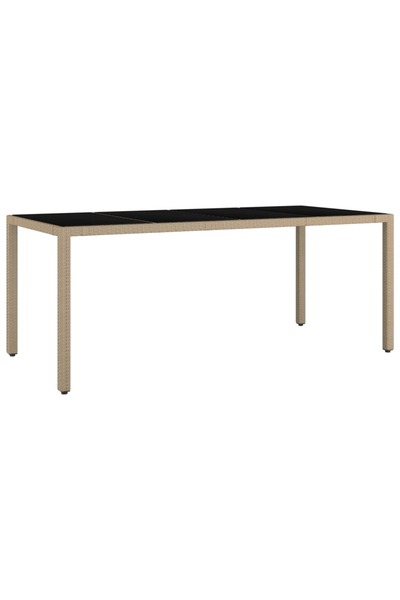 vidaxl Garden table with glass top, beige, polyrattan/tempered glass.