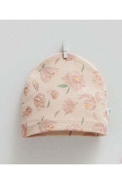 Caramell İncibaby 100% Cotton Soft Textured Rose Patterned Baby Girl Beanie