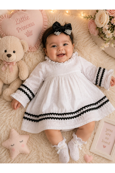 Beboss White baby dress with black lace