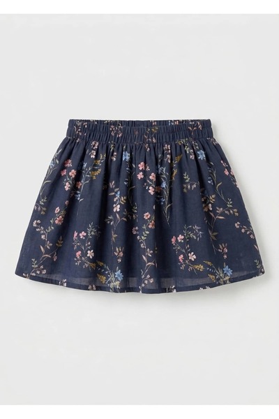 Ozmoz By Mukadder Özden Organic Floral Navy Blue Summer Little Girl's Skirt