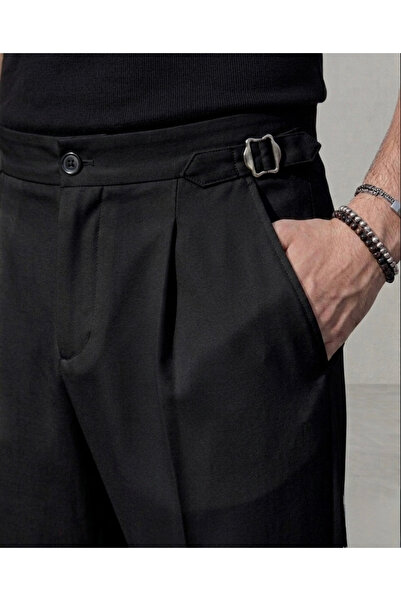OUTFİT MAN Baggy Self-Belted Fabric Trousers Black