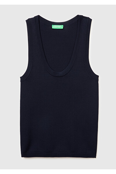 United Colors of Benetton Women's navy blue viscose blend slim fit wide round...