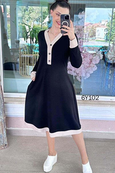 İnce Topuk Button Detail Modal Dress 6Y102