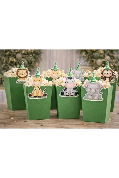 Parti Konsepti Safari Popcorn Kutusu 8’li Parti Mısır Kutusu – Safari Doğum G...