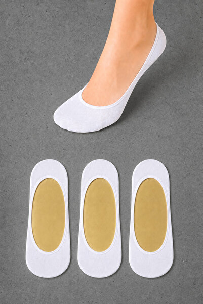 ZENGİN 3 Pairs of Women's Invisible Ballerina Socks with Silicone Heel, Non-S...