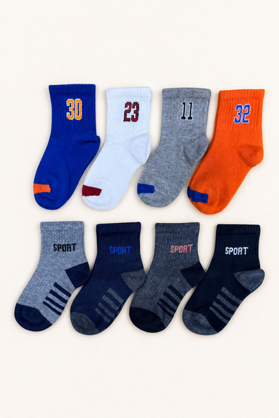 ZENGİN 8-Piece Seamless Toe Sports Patterned Children's Booties Socks Set