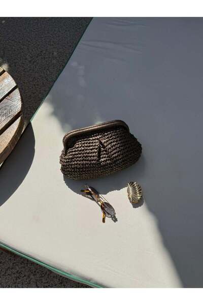 NİSSEA.CO Acı Kahve Clutch Hasır Çanta