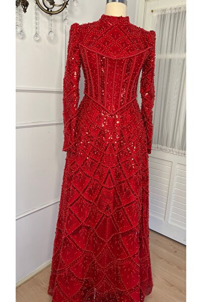 MODA Kırmızı tesettür abiye
