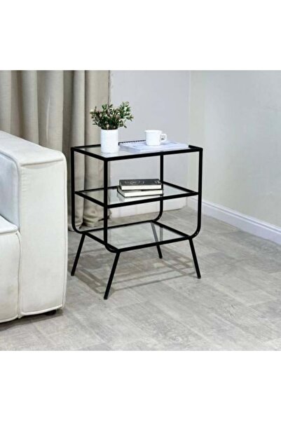 terndat Side Table 3 Layers Black Transparent Glass