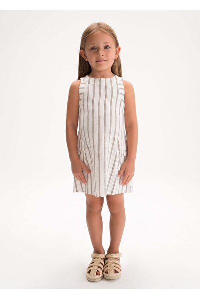 MAYORAL Girl's Striped Linen Dress Beige