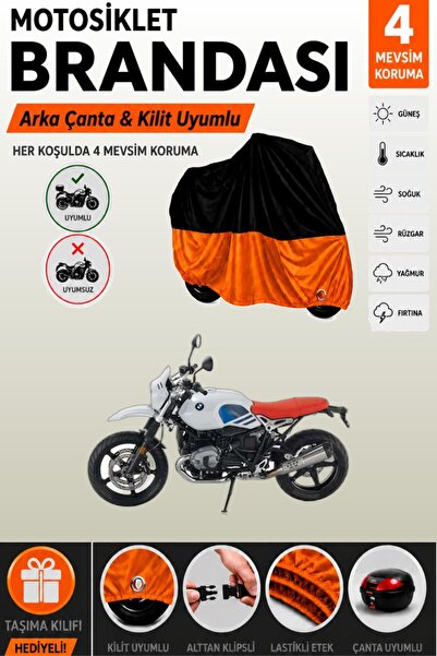 Cemku Double Black Top - Orange Bottom, Rear Bag Compatible Bmw R Nine t Urba...