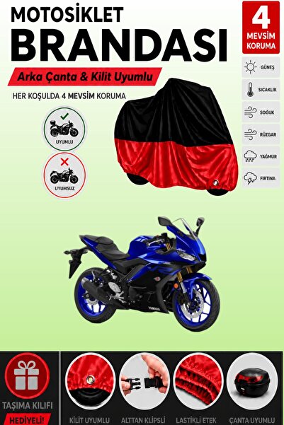 Cemku Double Black Top - Red Bottom, Rear Bag Compatible Yamaha Yzf R25 Abs M...