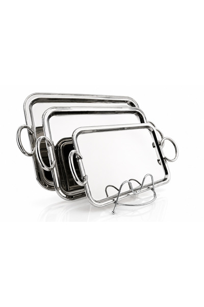 Wahat Aliamtiaz Stainless Steel Serving Tray Set with Side Handles Set of 3