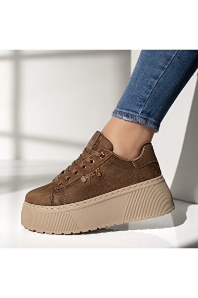 Modlet.ro Adidași cu platformă din piele întoarsă maro pentru femei MOD14269