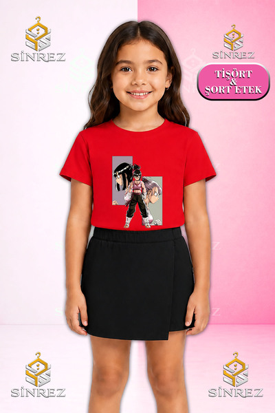 SİNREZ Set pentru fete ANIME GIRL TRIANGLE SQUARE PICTURE Tricou cu mânecă sc...