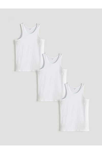 LC Waikiki Tricou alb cu guler în formă de U pentru bărbați, pachet de 3