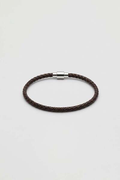 ablukaonline Unisex Thin Knitted Leather Bracelet Brown