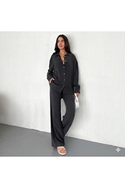 Royteks Fashion Kadın Oversize Tensel Kumaş Yüksek Bel Geniş Paça Rahat Kesim...