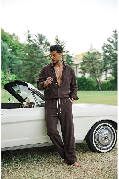 OUTFİT MAN Linen Oversize Set Brown